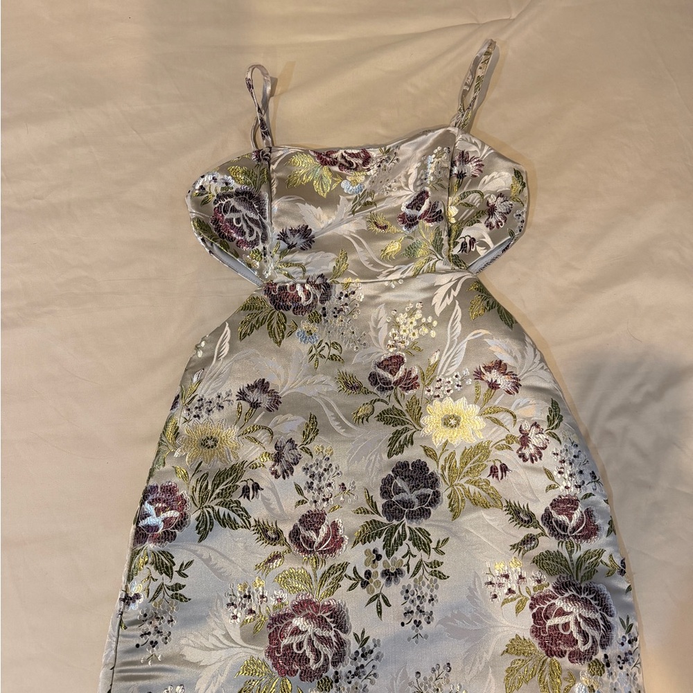 Lulu's Floral Satin Mini Dress - Cream and Purple